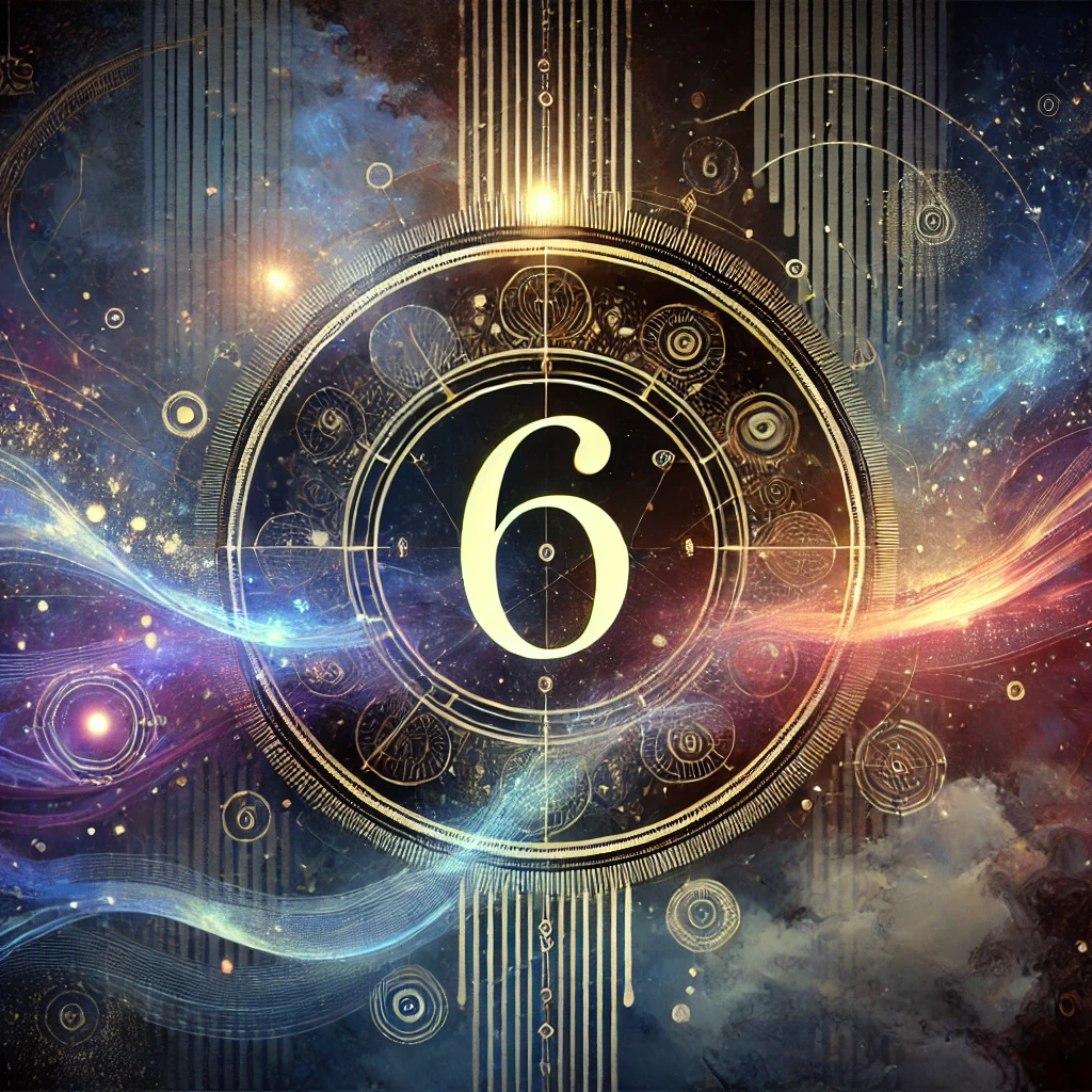 A mystical and artistic banner image for an article about the negative traits of Number 6 in numerology. The design should feature a dark yet intriguing aesthetic, incorporating elements like the number 6, celestial symbols, and a balance of light and shadow. The color scheme should include deep blues, purples, and golds to create an aura of mystery and insight. The background can have abstract cosmic patterns or mystical energy waves to enhance the numerological theme.